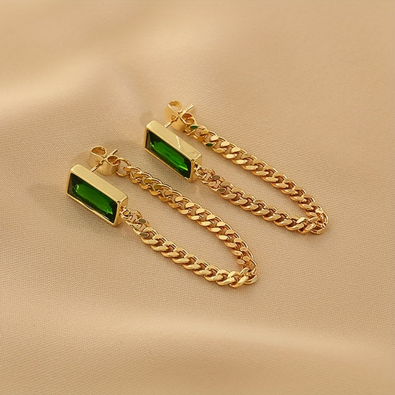 Imported Tiny Square Chain Stud Earrings