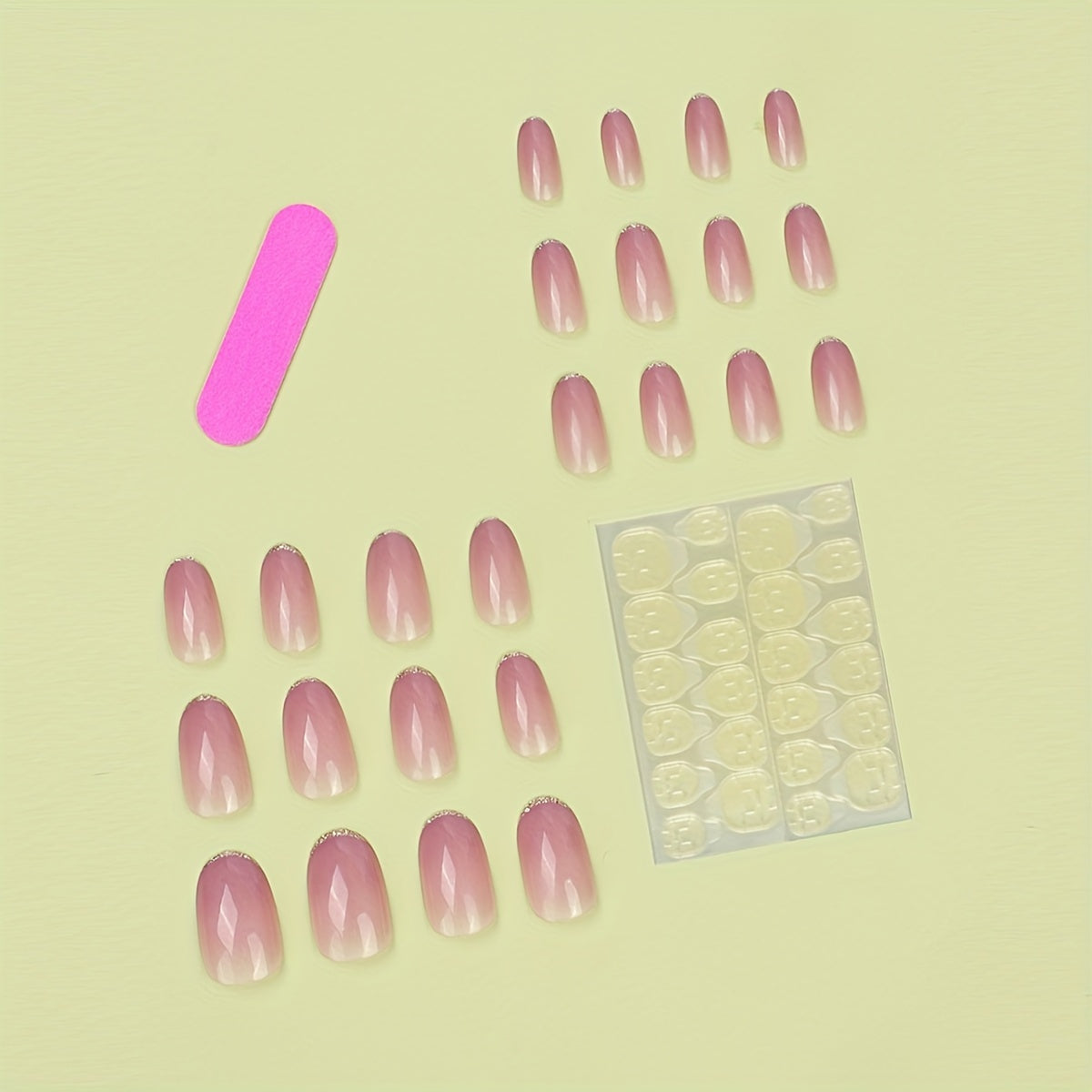 24pcs Glossy Oval Fake Nails Nude Pinkish Gradient