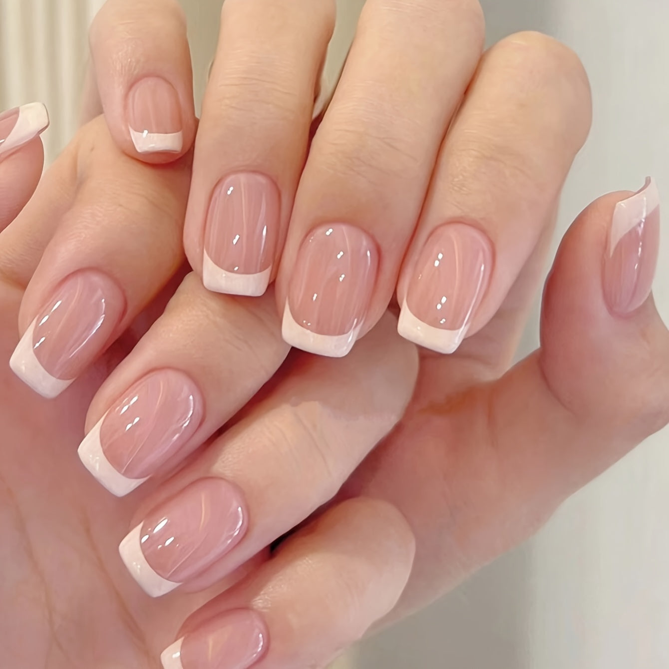 24pcs Short Square Nude T-Bar French Nails Set