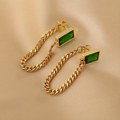 Imported Tiny Square Chain Stud Earrings