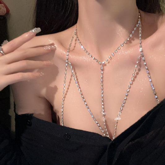 Elegant Multi-Layer Metallic Body Chain with Zirconia Accents