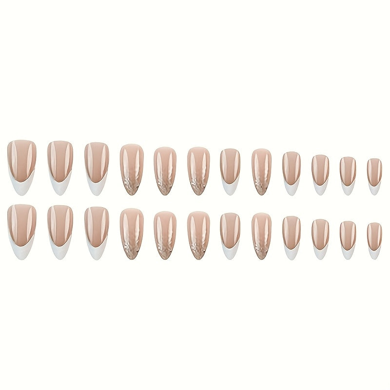 24pcs Almond Press-On Glossy Pink French Nails