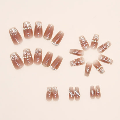 24pcs Chic Pink Ballet Press-On Nails with Pearls & Glitter