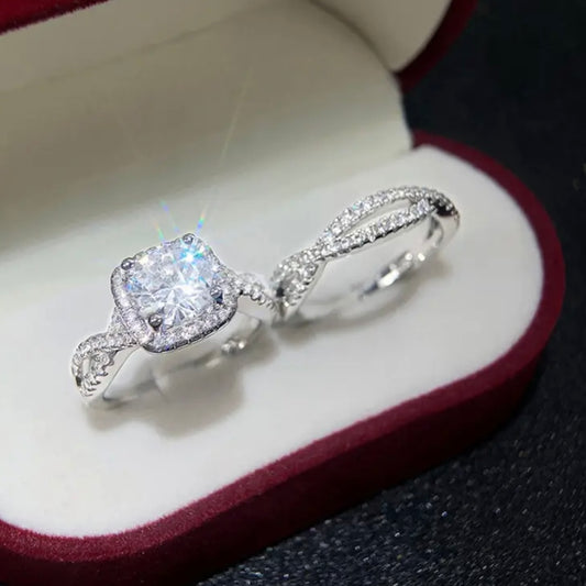 Luxury Silver Zircon Ring Set