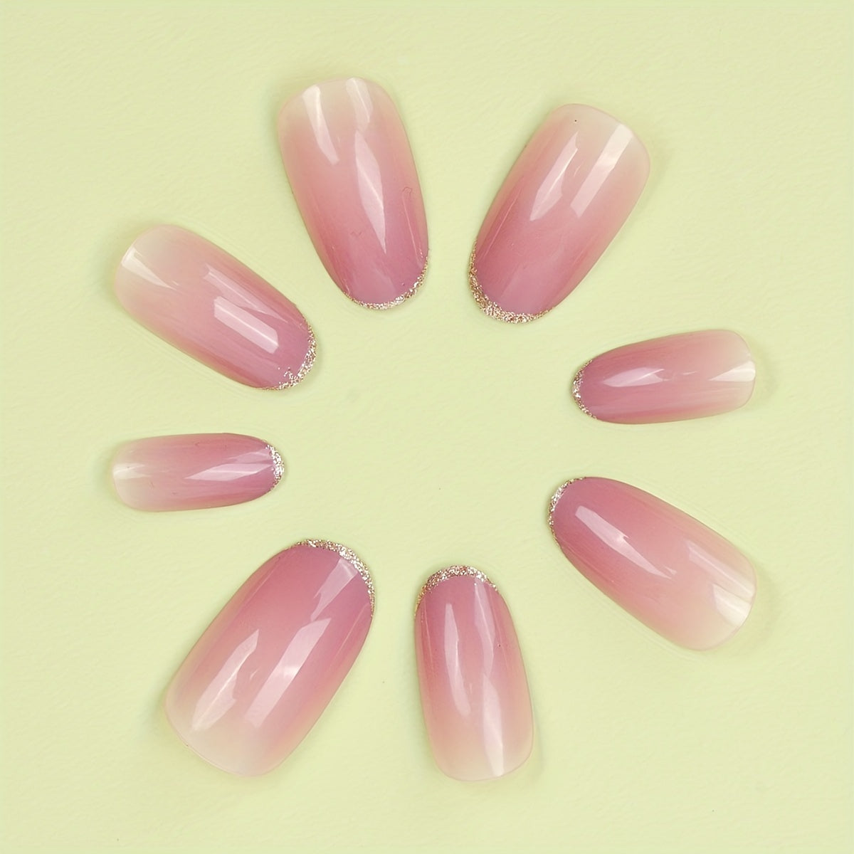 24pcs Glossy Oval Fake Nails Nude Pinkish Gradient