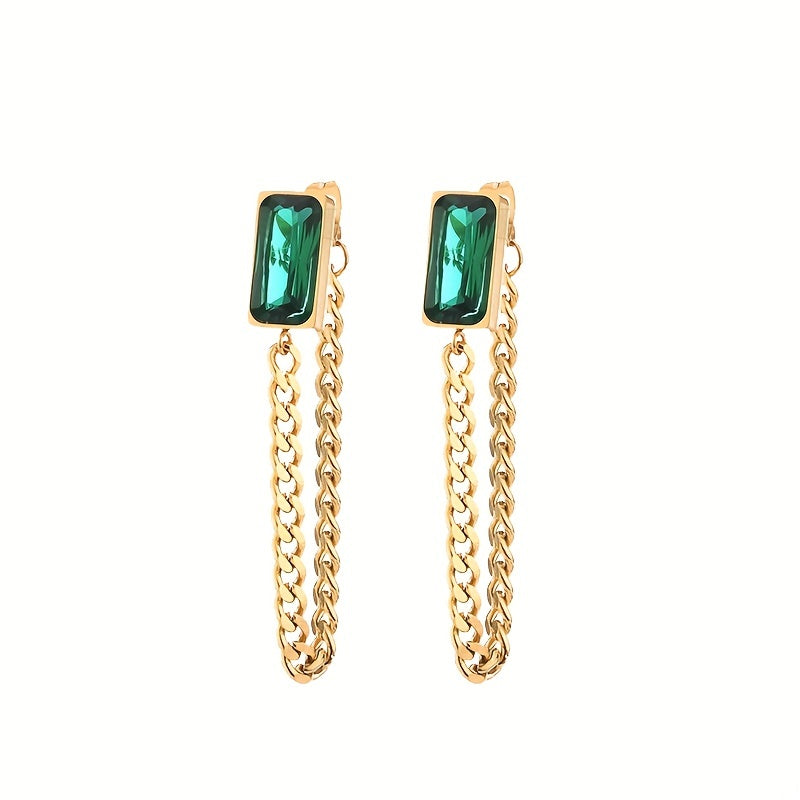 Imported Tiny Square Chain Stud Earrings