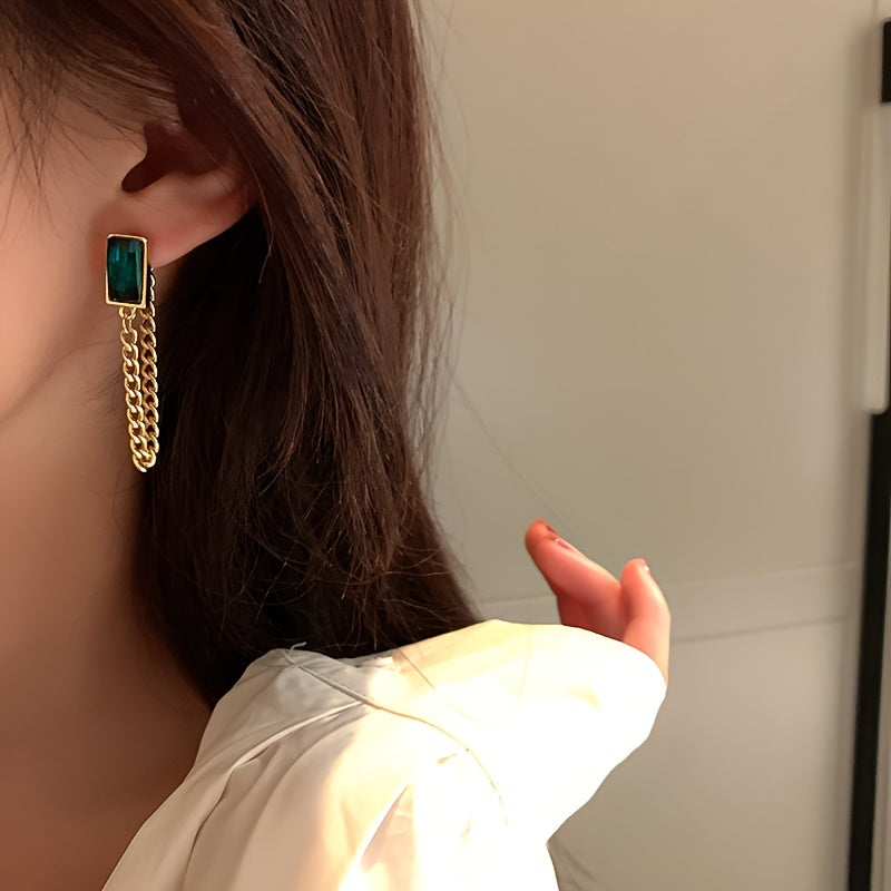 Imported Tiny Square Chain Stud Earrings